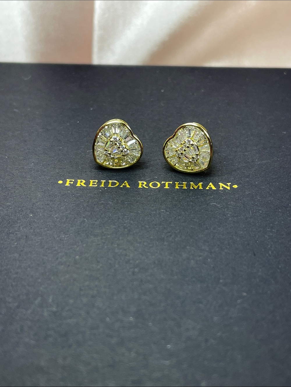 Freida Rothman VAULT Sterling Silver Baguette Heart Stud Earrings NWT $125 MSRP